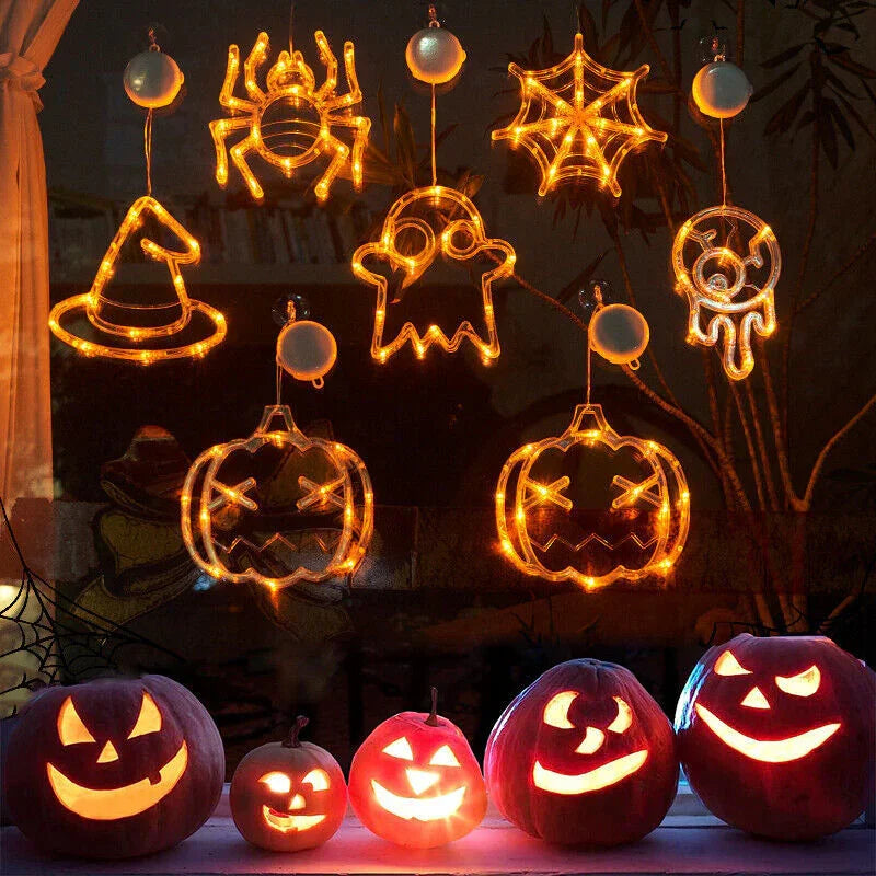 Halloween Window Hanging LED Lights Spider Pumpkin Hanging Ghost Horror Atmosphere Lights Holiday Party Decorative Lights Home Decor.