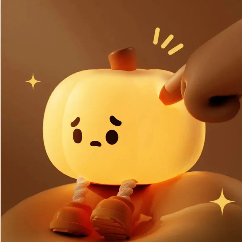 Home Decor Halloween Pumpkin Night Light Cute Soft Silicone Lamp Touch Dimmable Rechargeable Bedside Decor Light Kids Gifts Halloween Decorations.