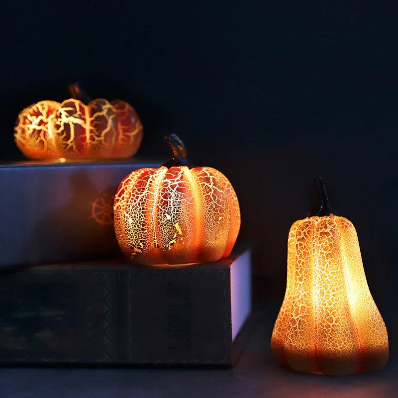 New Halloween Pumpkin Lantern Simulation Pumpkin LED Candle Lamp Resin Luminous Pumpkin.