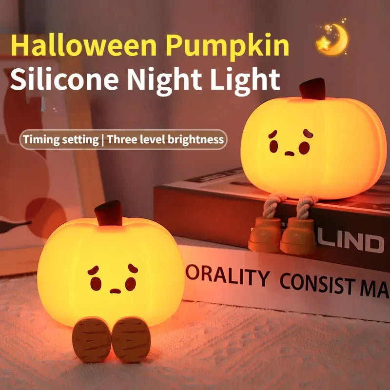 Home Decor Halloween Pumpkin Night Light Cute Soft Silicone Lamp Touch Dimmable Rechargeable Bedside Decor Light Kids Gifts Halloween Decorations.